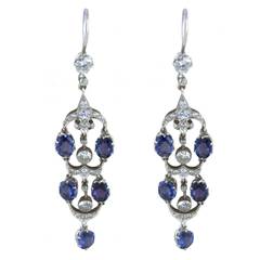 Sapphire Diamond Platinum Chandelier Belle Epoque Earrings