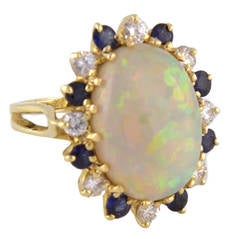 Retro Opal Sapphire Diamond Gold Cocktail Ring