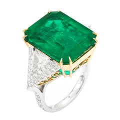 14.88 Carat Emerald Trillion Diamond Ring