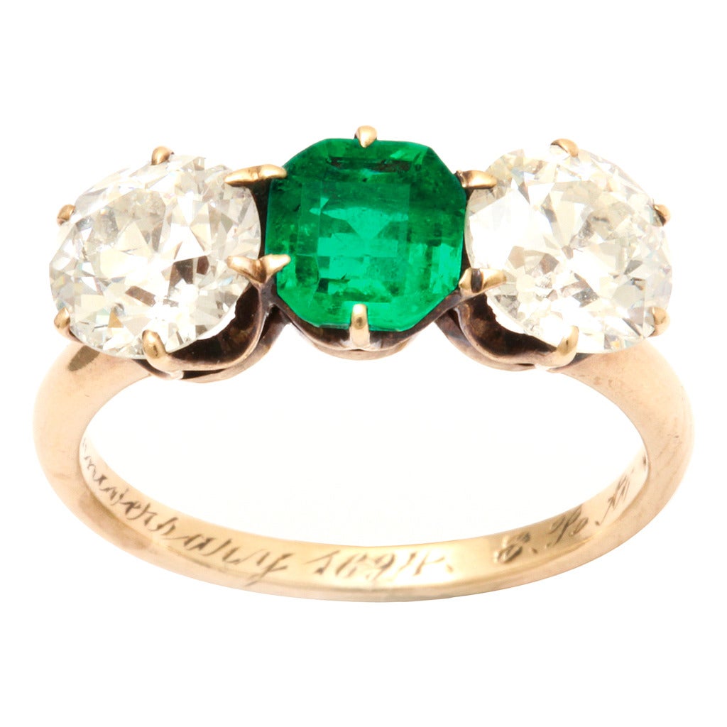 Edwardian Emerald and Diamond Ring For Sale