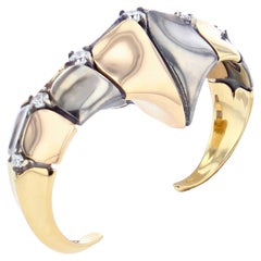 Diamond Dorsal Double Ring in 18k Yellow Gold & Distressed Silver by Elie Top