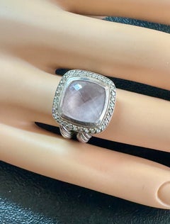 David Yurman Albion Silver Moon Quartz Diamond Ice Ring Size 6