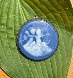 Camille Tharaud Limoges Pate de Verre Enamel Cherub Pendant Brooch France French
