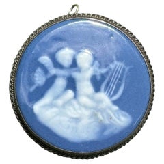 Camille Tharaud Limoges Pate de Verre Enamel Cherub Pendant Brooch France French