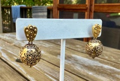 Victorian Etruscan Revival Dangle Drop Earrings 14 Karat Gold, circa 1860