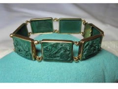 Malachite Egyptian Revival Snake Dragon Chariot Bracelet Gold Museum Quality