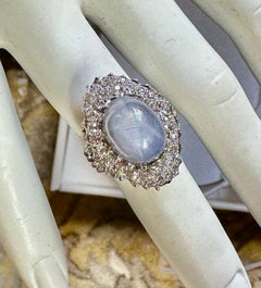 Art Deco 21 Ct Blue Star Sapphire 2 Ct Old MIne Cut Diamond Cocktail Ring
