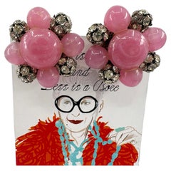 Iris Apfel Estate Pink Gripoix Poured Glass Earrings COA Guaranteed
