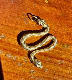 Snake Serpent Pendent Necklace Ruby Eyes 2 Headed Snake Antique 14K Gold