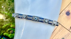 Art Deco Sapphire Old Mine And Rose Cut Diamond Bracelet Antique 18K White Gold