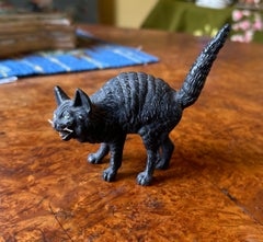Sculpture en bronze viennois peinte à froid, représentant un chaton noir pour Halloween, de fabrication autrichienne