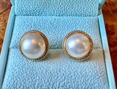 Mabe Pearl 14K Gold Earrings Wedding Jewelry Classic Hollywood Regency Estate