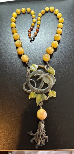 Whoopi Goldberg Estate Cobra Snake Serpent Horn Necklace Elisabeth Bonte French