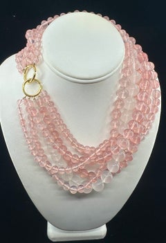 Tiffany & Co. Paloma Picasso Rose Quartz Torsade Bead Necklace 18K Gold Vintage
