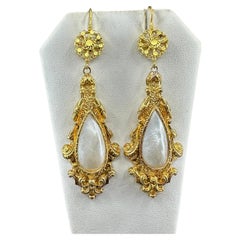 Antique 22K Gold Mabe Pearl Drop Earrings, Georgian-Victorian Era 3 Inches