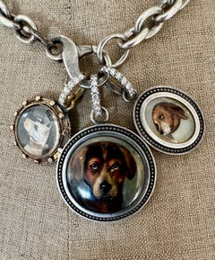 Antique Victorian Dog 24 Diamond Gold Silver Essex Rock Crystal Pendant Necklace