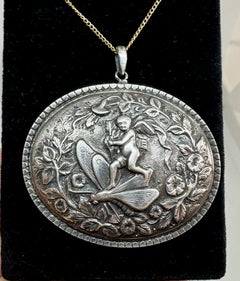 Victorian Cupid Cherub Angel Riding Butterfly Flowers Photo Locket Necklace