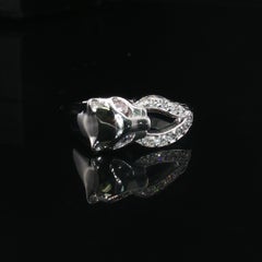 Estate 18K White Gold 0.15 CTW White & Pink Diamond Panther Jaguar Ring SZ 7.75