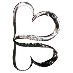 Estate 10K White Gold Diamond Open Heart Slide Pendant Charm 0.03 ct No Bail