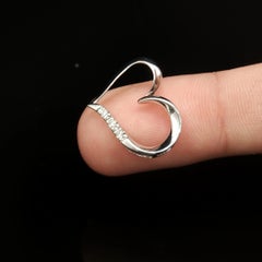 Estate 10K White Gold Diamond Open Heart Slide Pendant Charm 0.03 ct No Bail