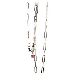 ELLE Jewelry 925 Sterling Silver Paperclip Link Necklace Ruby Cube 17.5 Inch