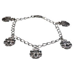 Pulsera vintage de plata de ley con dijes de ancla enredada de la Marina de los EE. UU. (USN), 7,5'' — RARA