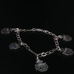 Pulsera vintage de plata de ley con dijes de ancla enredada de la Marina de los EE. UU. (USN), 7,5'' — RARA