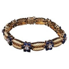 Vintage 18K Gold Cabochon Sapphire Diamond Floral Tennis Bracelet 0.90 CTW 6.75"