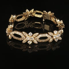 Vintage 18K Yellow Gold Diamond Floral Geometric Link Bracelet Approx 10 CTW 7"