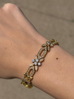Vintage 18K Yellow Gold Diamond Floral Geometric Link Bracelet Approx 10 CTW 7"
