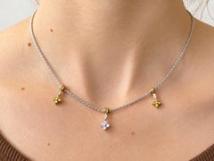 Vintage Gregg Ruth 18K Gold Diamond Necklace 2-Tone Station Dangles 16" Italy