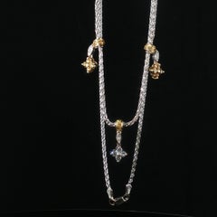 Vintage Gregg Ruth 18K Gold Diamond Necklace 2-Tone Station Dangles 16" Italy
