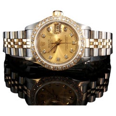Vintage 1989 Rolex Lady-Datejust 69173 18K Gold Steel Custom Diamond Watch