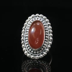 Vintage Sterling Silver Carnelian Statement Ring Beaded Double Halo Size 7.5