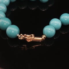 Vintage 14K Yellow Gold Round Turquoise Bead Station Necklace 18 Inch