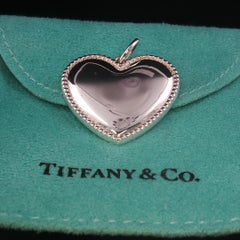 Vintage Tiffany & Co Sterling Silver Beaded Heart Pendant Engravable + Pouch