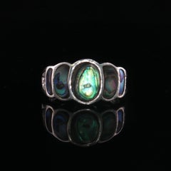 Vintage Sterling Silver Graduated Abalone Shell Inlay Ring Size 5 3.1g