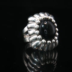 Vintage SE 925 Sterling Silver Black Onyx Beaded Bezel Fluted Frame Ring Sz 5.5