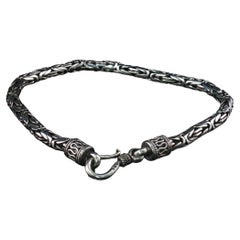 Pulsera vintage de plata de ley con eslabones tipo «King Chain» de estilo bizantino, hecha a mano, 8,75'' y 20 g