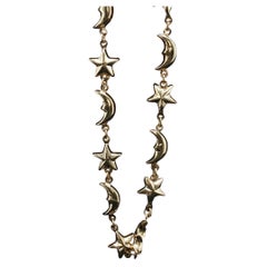 Vintage 14K Yellow Gold Moon & Star Link Bracelet Celestial 7.5'' Mexico MD 39