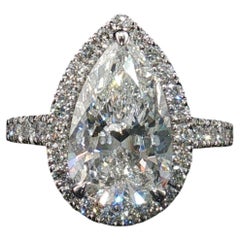 Estate Platinum 2.92ct Pear Diamond Halo Engagement Ring 3.42ctw Sz 4.75