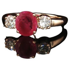 Vintage GIA 14K Yellow Gold 1.12 ct Unheated Burmese Ruby Diamond 3 Stone Sz 5.5