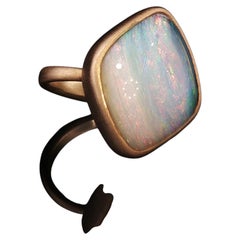 Vintage Lola Brooks One of One 22K Yellow Brushed Gold Bezel Opal Ring Size 6.5
