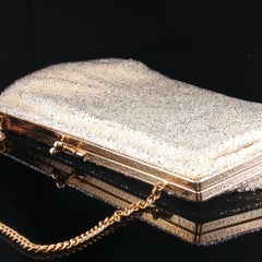 Vintage 1950s Walborg Belgium Hand Beaded Evening Bag Purse Gold Chain Mirror