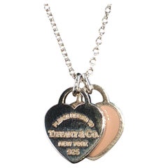 Tiffany & Co Return to Tiffany Pink Enamel Mini Double Heart Necklace 16" 925
