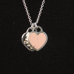 Tiffany & Co Return to Tiffany Pink Enamel Mini Double Heart Necklace 16" 925