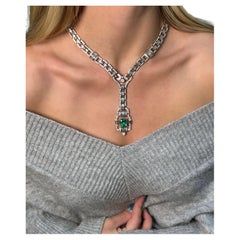 7.38 Carat Natural Colombian Emerald Necklace set in 18 Karat White Gold
