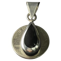 TAXCO MEXICO Sterling Silver Teardrop Onyx Necklace Pendant 5.3g Vintage