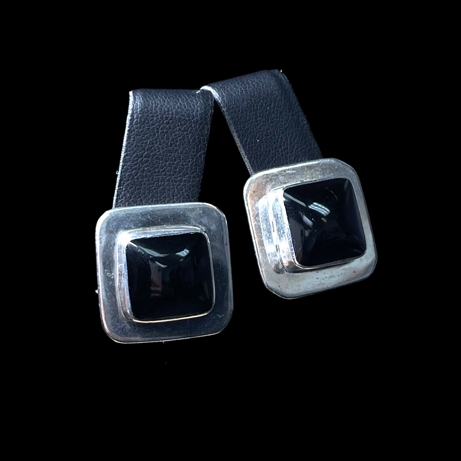 Vintage Taxco Mexico Sterling Silver Black Onyx Earrings Earrclips 18.6 Grams For Sale