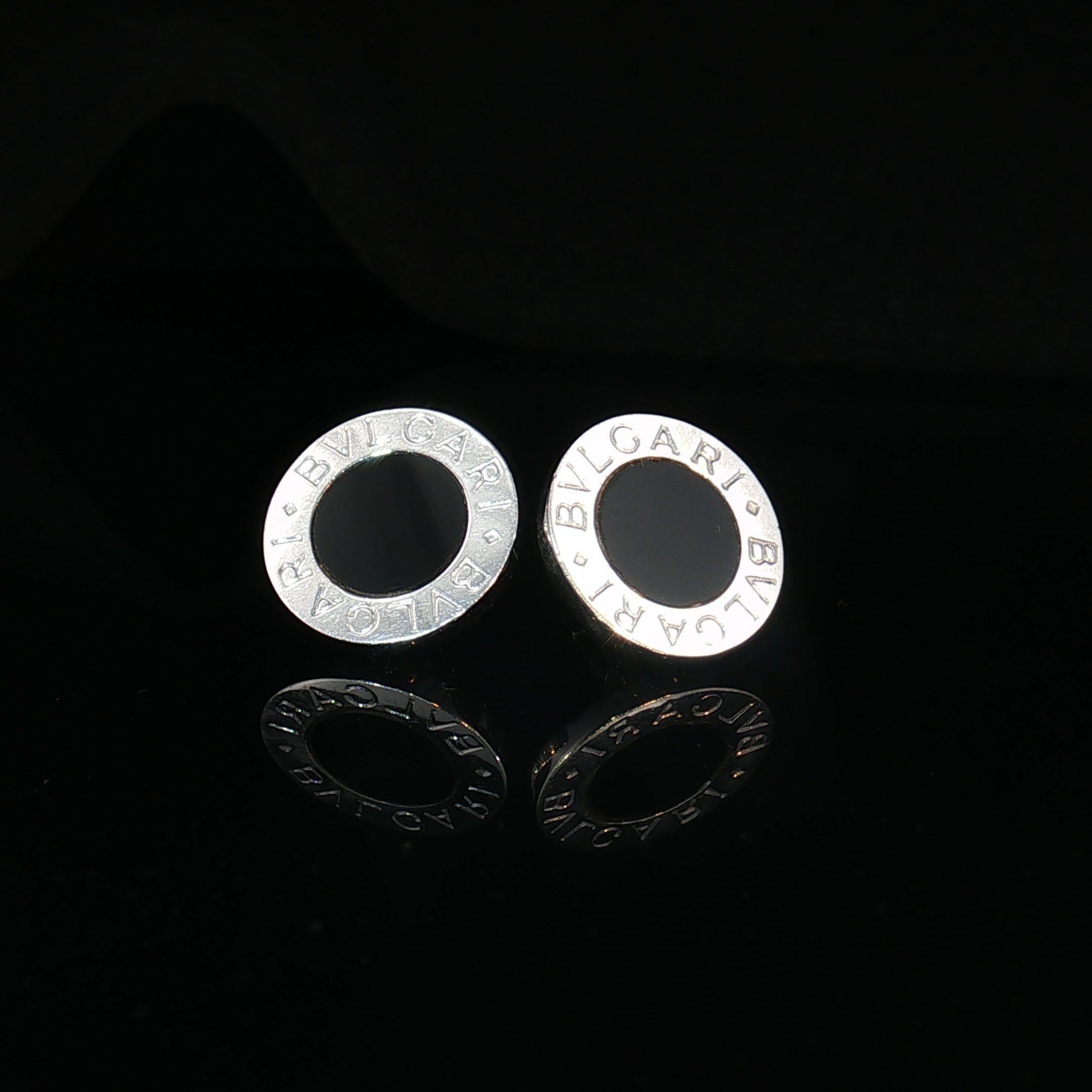 Vintage Bvlgari 18K White Gold Black Onyx Stud Earrings Italy 12.9mm 6g For Sale